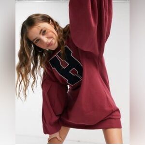 ASOS oversized collegiate Sweatshirt Dress with Balloon Sleeves